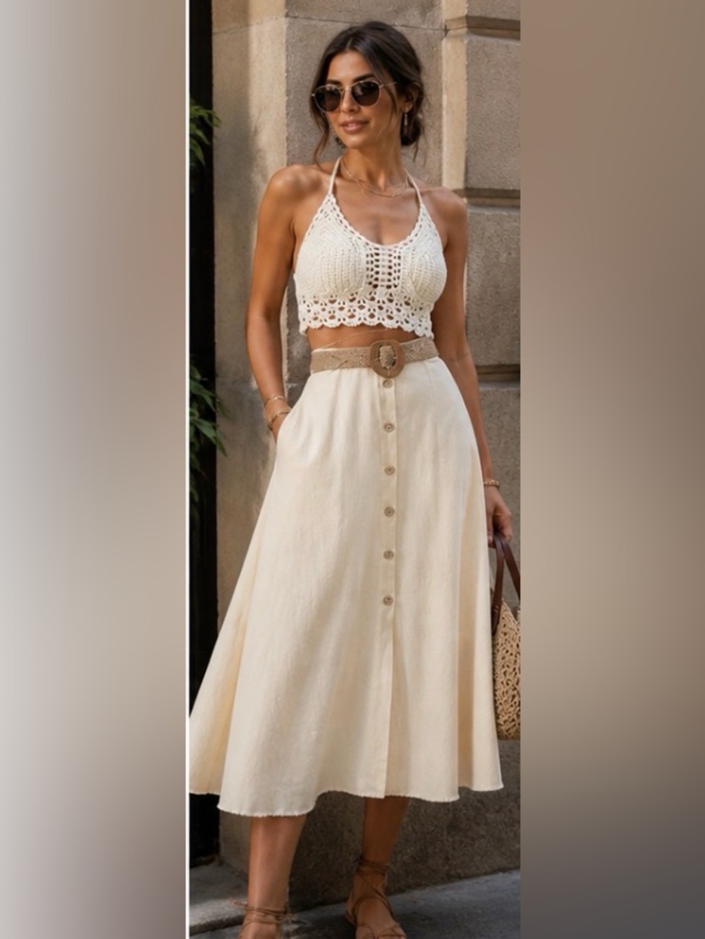 Zara Cream Button-Front Midi Skirt - Picture 2 of 8